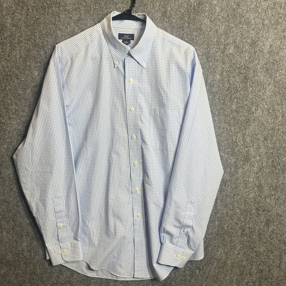 Brooks Brothers 346 Dress Shirt Regular Fit Non-Iron Blue White Check Mens M